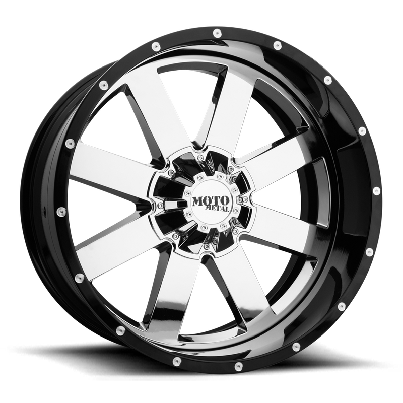 Moto Metal MO200, Chrome Center Gloss Black Milled Lip (22x12 ET-44 6x135)