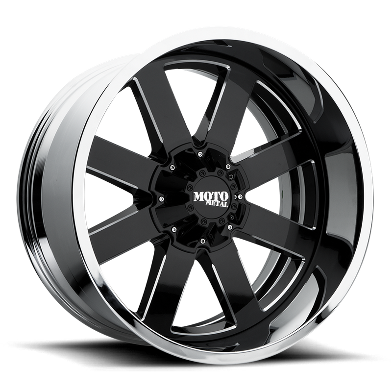Moto Metal MO200, Gloss Black Milled Center Chrome Lip (22x10 ET-18 6x135)