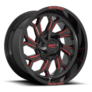 Moto Metal MO999, Gloss Black Milled With Red Tint (20x10 ET-18 5x139.7/5x150)