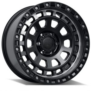 AMERICAN OUTLAW MAVERICK SATIN BLACK W TINTED EDGE FACE AND BOLTS,  (17X8.5 ET-10 6X139.7)