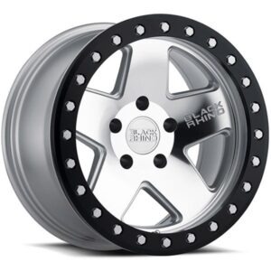 BLACK RHINO CRAWLER BEADLOCK SILVER W BLACK LIP RING, (17X8.5 ET-32 5X127)