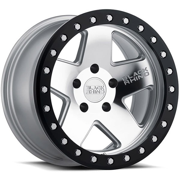 BLACK RHINO CRAWLER BEADLOCK SILVER W BLACK LIP RING, (17X8.5 ET-32 5X127)