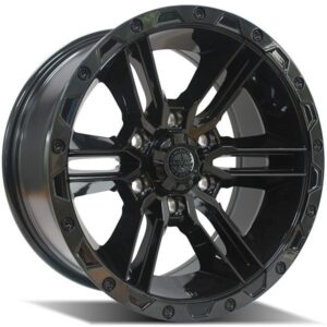 AMERICAN OUTLAW RAILCAR 6 GLOSS BLACK W TINTED LIP,  (17X8.5 ET5 6X139.7)