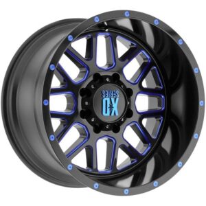 KMC GRENADE XD820 SATIN BLACK MILLED W BLUE CLEAR COAT,  (18X9 ET-12 5X127)