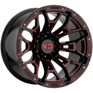 KMC BONEYARD XD841 GLOSS BLACK MILLED W RED TINT,  (20X10 ET-18 5X127)